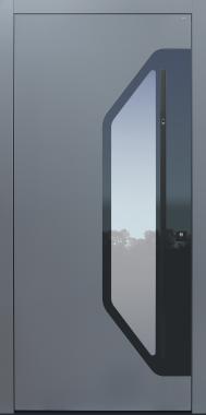 Haustür grau mit Stoßgriff schwarz mit Fingerprint Modell B702-T2