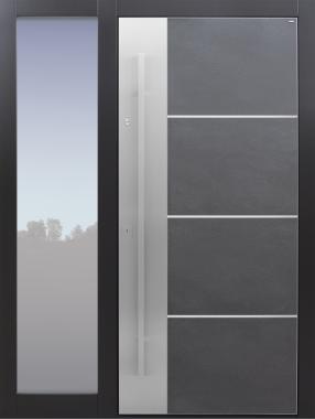 Haustür modern, Keramik, anthrazit, schwarz, TOPICcore, Fingerprint, Edelstahl, mit Seitenteil, Sicherheitstür, passivhaustauglich, besser als Alu, Glas